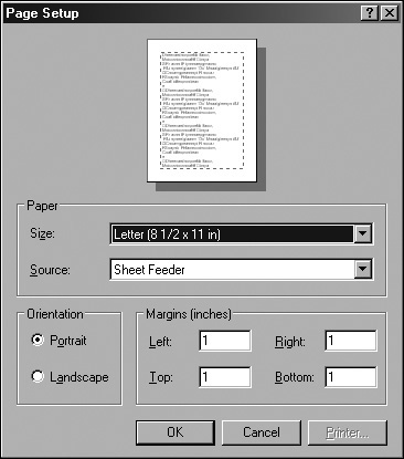 Page Setup dialog in action.