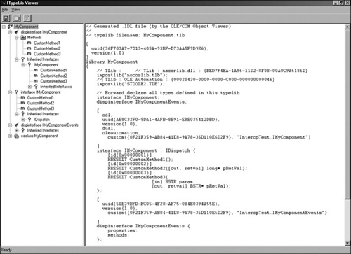 Oleview utility inspecting the type library for MyComponent.