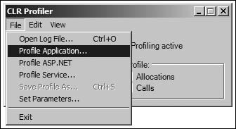 Menu to specify an application for profiling.