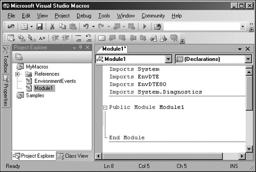 Visual Studio .NET 2005 Macro Editor.