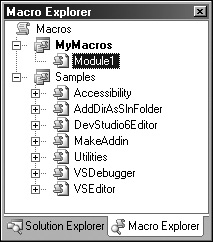 Visual Studio .NET 2005 Macro Explorer.