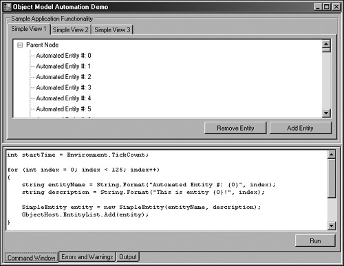 Screenshot of tree style display of the object model data.