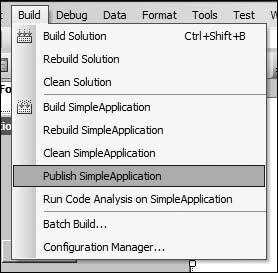 Menu option to configure ClickOnce deployment.