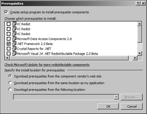 Bootstrapper configuration screen for ClickOnce.