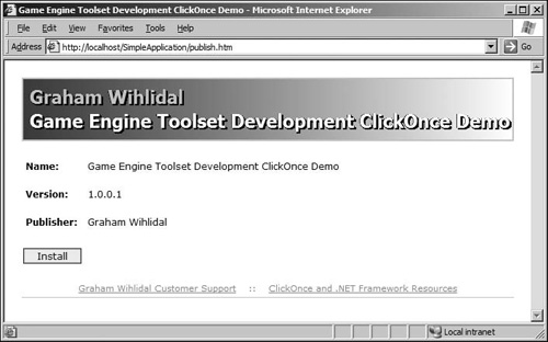 Screenshot of the republished web install screen.