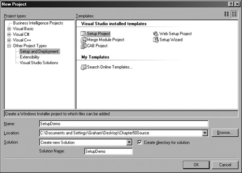 Project types for deployment in Visual Studio 2005.