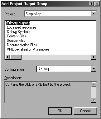 Dialog prompting for the type of project output to add.