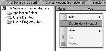 File system editor; creating a new shortcut.