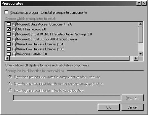 Dialog to configure the installation bootstrapper.