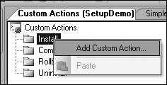 Adding a custom action to the Install node.