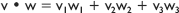 Dot product (inner product). A positive number is an acute angle, zero is perpendicular, and negative is an obtuse angle.