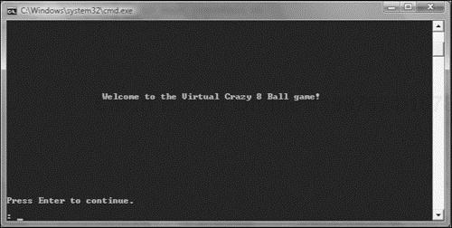 The welcome screen for the Virtual Crazy 8 Ball game.