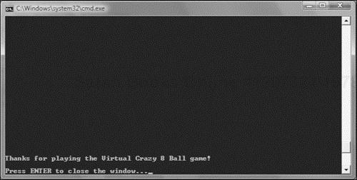 The Virtual Crazy 8 Ball game has ended.