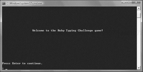 The welcome screen for the Ruby Typing Challenge game.