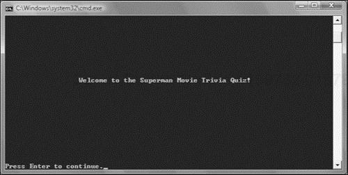 The welcome screen for the Superman Movie Trivia Quiz.