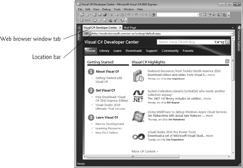 Displaying a web page in Visual Studio.