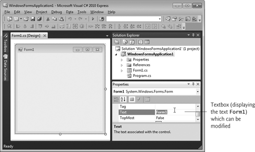 Textbox control for modifying a property in the Visual Studio IDE.