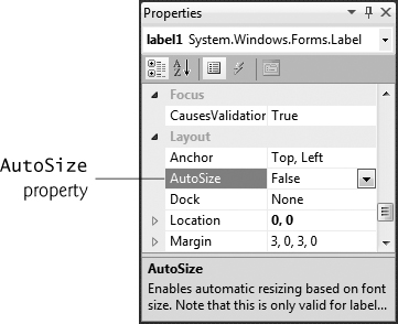 Changing the Label’s AutoSize property to False.