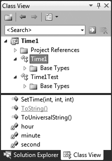 Class View of class Time1 (Fig. ) and class Time1Test (Fig. ).