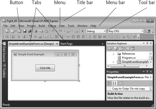 GUI controls in the Visual C# IDE window.