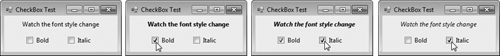 Using CheckBoxes to change font styles.