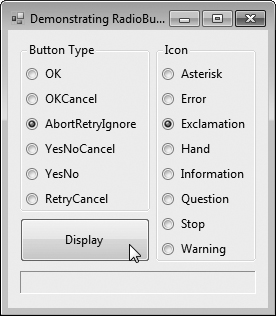 Using RadioButtons to set message-window options.