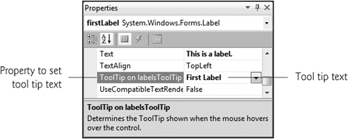 Setting a control’s tool tip text.