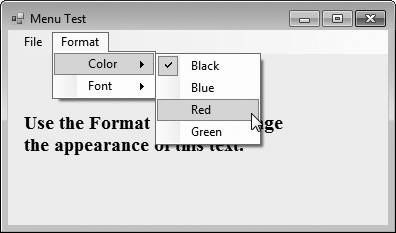 Menus for changing text font and color.