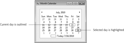 MonthCalendar control.