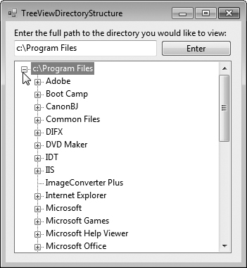 TreeView used to display directories.