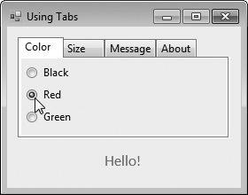 TabControl used to display various font settings.