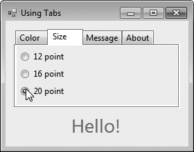 TabControl used to display various font settings.