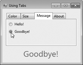 TabControl used to display various font settings.