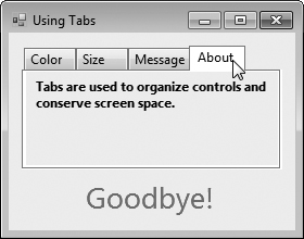 TabControl used to display various font settings.