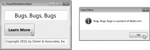 Class VisualInheritanceBaseForm, which inherits from class Form, contains a Button (Learn More).