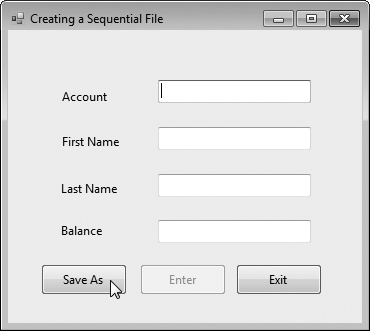 Creating and writing to a sequential-access file.