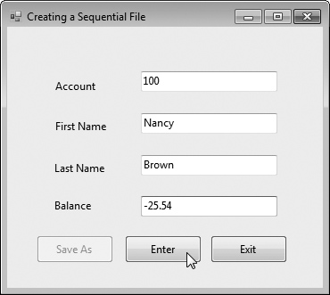 Creating and writing to a sequential-access file.