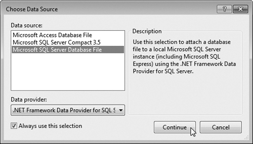 Choose Data Source dialog.