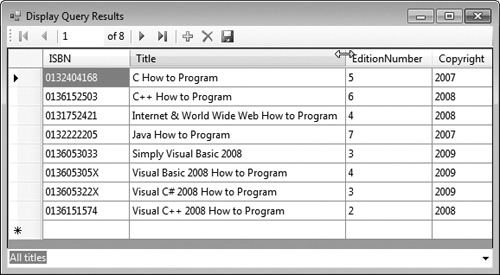 Sample execution of the Display Query Results application.