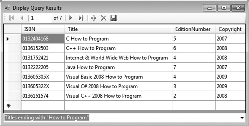 Sample execution of the Display Query Results application.