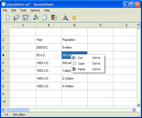 The spreadsheet application