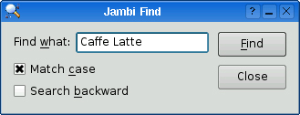 The Jambi Find dialog