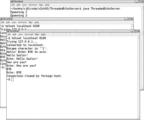 Several telnet windows communicating simultaneously