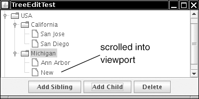 The scroll pane scrolls to display a new node