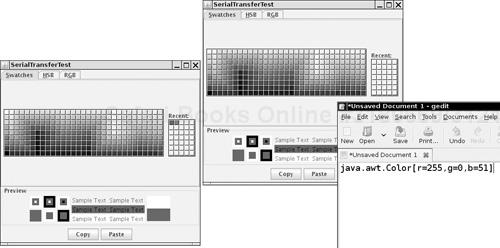 Data are copied between two instances of a Java application