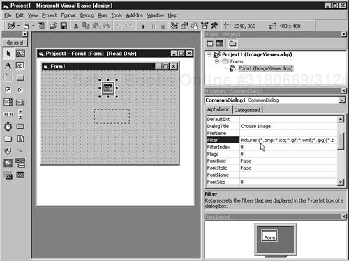 The Properties window in Visual Basic for an image application