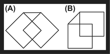 FIGURE 8 The orientation of this graphic affects whether we perceive it as a 2D shape (A) or a 3D cube (B).