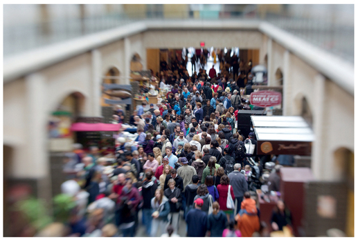 FIGURE 31 Shooting down at a crowd helps reveal how many people are in it.