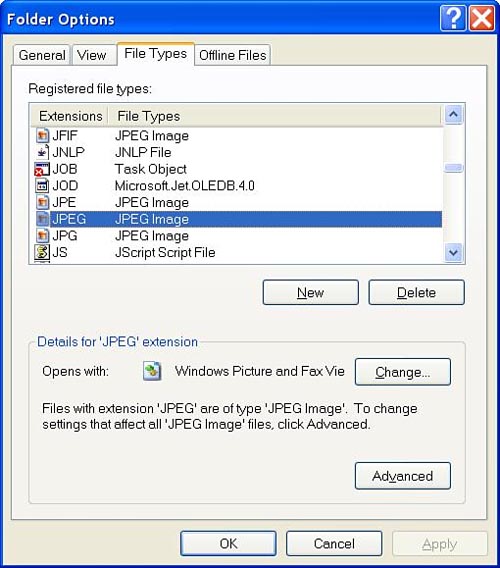 Windows Explorer Folder Options dialog box