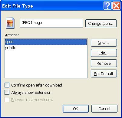 Windows Explorer Edit File Type dialog box